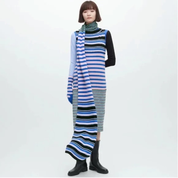 Marni and Uniqlo collab blue and pink striped cashmere stole scarf NWT - Picture 2 of 6